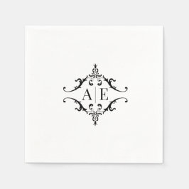 Elegant zwart & wit crest monogram bruiloft servet