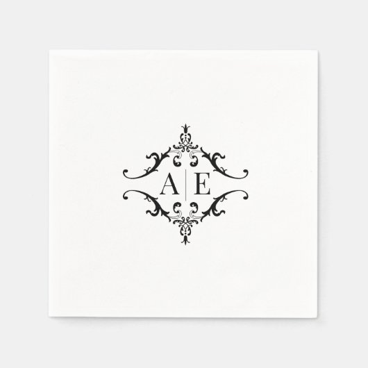 Elegant zwart & wit crest monogram bruiloft servet (Voorkant)