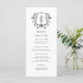 Elegant zwart-wit crest monogram menu (Staand voorkant)