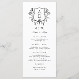 Elegant zwart-wit crest monogram menu