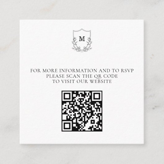 Elegant Zwart & Wit Crest QR Code Informatiekaartje (Voorkant)