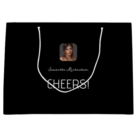 Elegant Zwart Wit Custom Cheers Fotonaam Groot Cadeauzakje (Voorkant)
