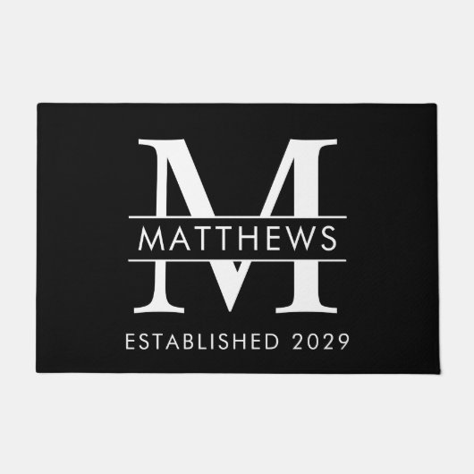 Elegant Zwart Wit Custom Monogram Naam Doormat Deurmat (Voorkant)