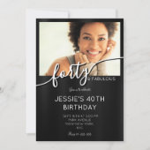 Elegant Zwart & Wit Custom Photo Fabulous 40th Kaart (Voorkant)
