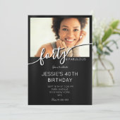 Elegant Zwart & Wit Custom Photo Fabulous 40th Kaart (Staand voorkant)