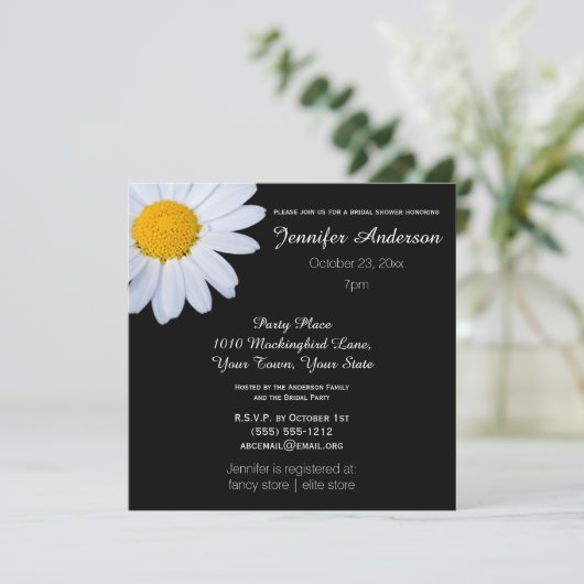 Elegant Zwart Wit Daisy Theme Vrijgezellenfeest Kaart (Staand voorkant)
