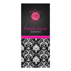Elegant zwart-wit Damascus met roze lint Reclamekaart