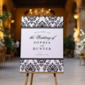 Elegant Zwart Wit Damask Bruiloft Welkomstbord Poster