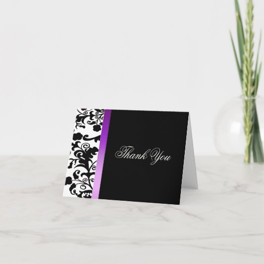 Elegant zwart-wit Damask Dankjewel Card Bedankkaart (Voorkant)