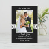 Elegant zwart-wit damask Wedding Bedankkaart (Staand voorkant)