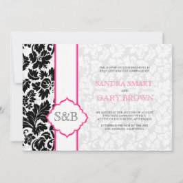 Elegant Zwart & Wit Damasks Bruiloft Kaart