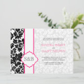 Elegant Zwart & Wit Damasks Bruiloft Kaart (Staand voorkant)
