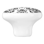 Elegant zwart-wit damast bloemmotief boho patroon keramische knop (Zijkant)
