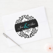 Elegant Zwart Wit Damast Bruiloft Sticker Aqua (Envelop)
