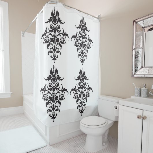 Elegant zwart-wit Damast Douchegordijn (In situ)