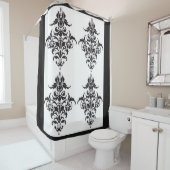 Elegant zwart-wit Damast Douchegordijn (In situ)