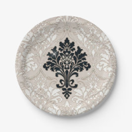 Elegant Zwart Wit Damast Parelmoer Papieren Bord