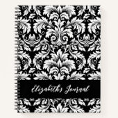 Elegant zwart wit damast patroon notitieboek (Voorkant)