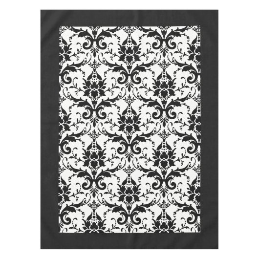 Elegant zwart-wit damast patroon tafelkleed (Voorkant)