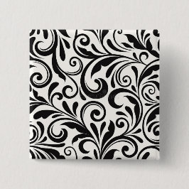 Elegant zwart-wit damast rolwerkpatroon vierkante button 5,1 cm