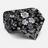 Elegant zwart-wit damast - vintage barok stropdas (Opgerold)