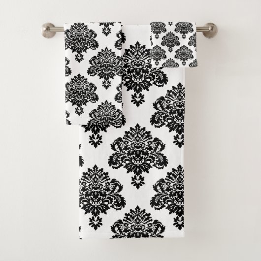 Elegant zwart-wit damastpatroon bad handdoek (Insitu)