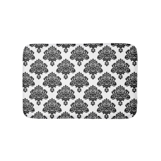 Elegant zwart-wit damastpatroon badmat (Voorkant)