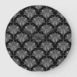 Elegant zwart-wit damastpatroon grote klok