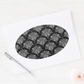 Elegant zwart-wit damastpatroon ovale sticker (Envelop)