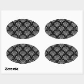 Elegant zwart-wit damastpatroon ovale sticker (Vel)