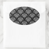 Elegant zwart-wit damastpatroon ovale sticker (Tas)