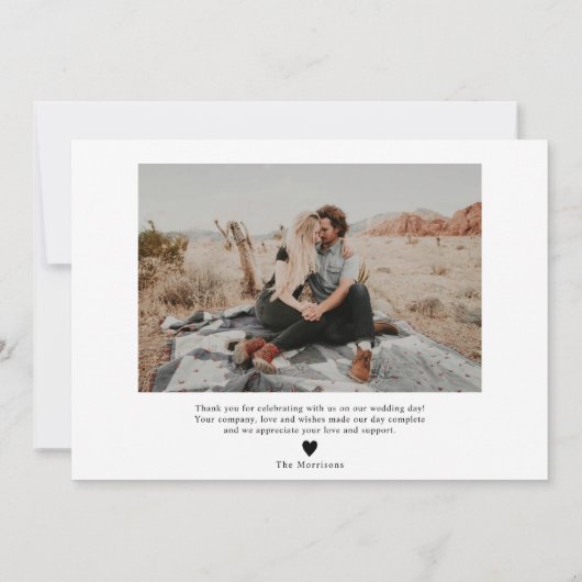 Elegant zwart wit dank u 2 foto's bruiloft bedankkaart (Achterkant)