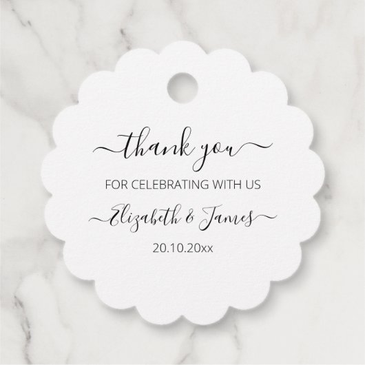 Elegant zwart wit dank u bruiloft bedankjes labels (Achterkant)