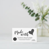 Elegant zwart-wit dank u gemaakt met liefde visitekaartje (Staand voorkant)