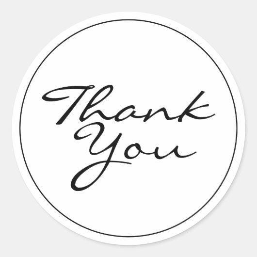 Elegant zwart-wit dank u ronde sticker (Voorkant)
