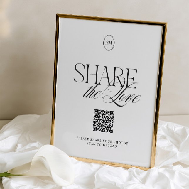 Elegant zwart-wit 'Deel de liefde' QR-code bord (Elegant Black & White Share the Love QR Code Sign)