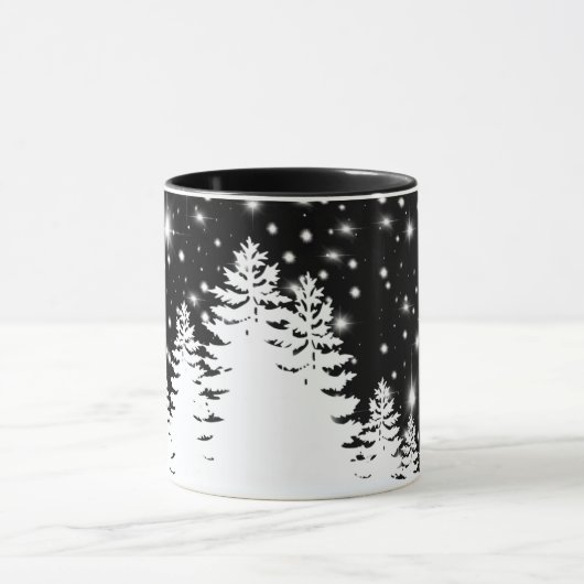 Elegant zwart wit dennenbos nachtelijke hemel ster mok (Midden)