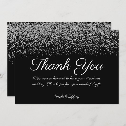 Elegant Zwart & Wit Diamant Bruiloft Dank u Bedankkaart (Voorkant / Achterkant)