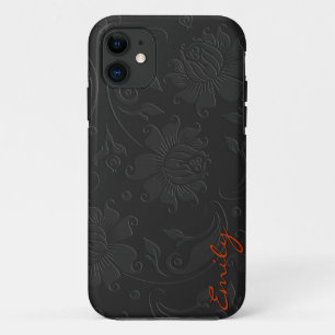 Elegant zwart-wit, donkergrijs Floral design iPhone 11 Hoesje