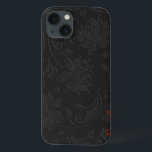 Elegant zwart-wit, donkergrijs Floral design iPhone 13 Hoesje<br><div class="desc">Elegant girale,  eenvoudige donkergrijze monochromatische  florale vormgeving.Aangepast en optioneel monogram in gesuggereerd koraal rood. Een ingegraven blik is een fotoshop-effect en niet echt iets.</div>