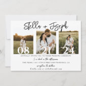 Elegant Zwart & Wit Drie foto's Collage Bruiloft Kaart (Voorkant)