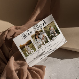 Elegant Zwart & Wit Drie foto's Collage Bruiloft Kaart