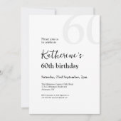 Elegant Zwart & Wit Eenvoudig 60e Verjaardagsfeest Kaart (Voorkant)