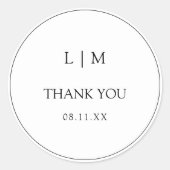 Elegant zwart-wit eenvoudig monogram Dank u Ronde Sticker (Voorkant)