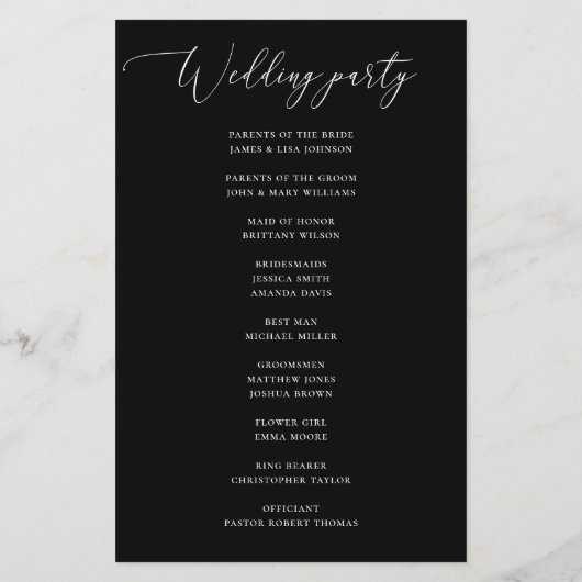 Elegant zwart-wit eenvoudig trouwprogramma (Achterkant)