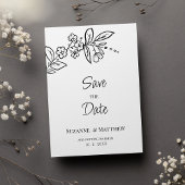 Elegant zwart wit eenvoudige bloemen Save the Date Kaart
