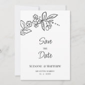Elegant zwart wit eenvoudige bloemen Save the Date Kaart (Voorkant)