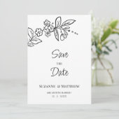 Elegant zwart wit eenvoudige bloemen Save the Date Kaart (Staand voorkant)