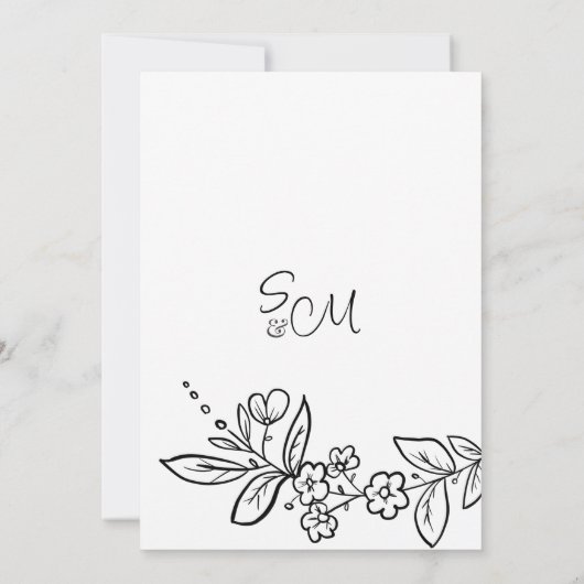 Elegant zwart wit eenvoudige bloemen Save the Date Kaart (Achterkant)