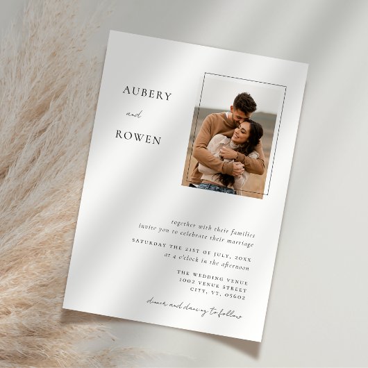 Elegant Zwart & Wit Eenvoudige Foto Bruiloft Kaart